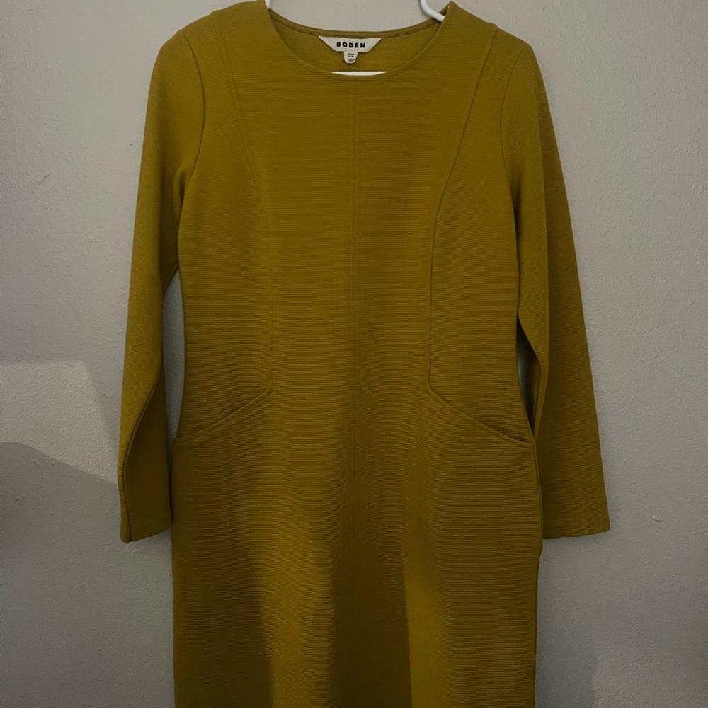 Boden Mustard Long Sleeve Ponte Shift Dress Business Casual Office Wear